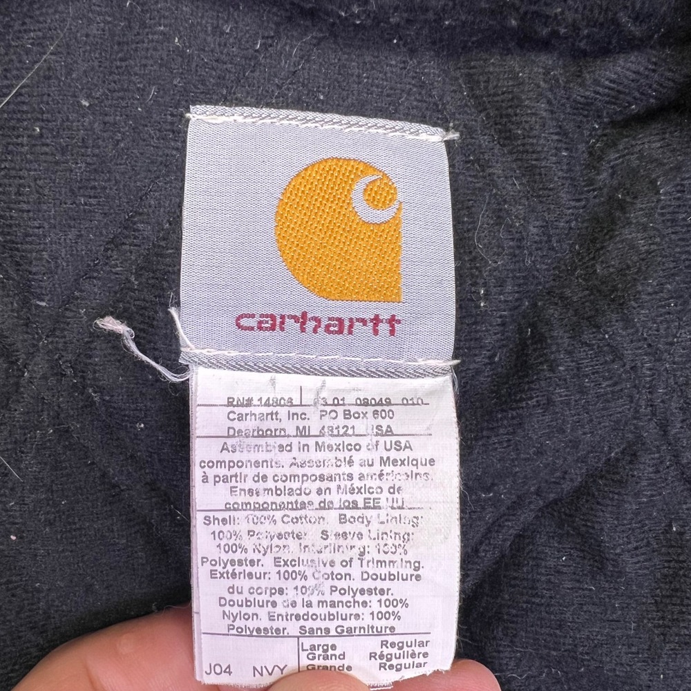 Carhartt J04 NVY Coat Mens L Navy Blue Workwear Vintage Thermal Hooded Canvas - Picture 5 of 16